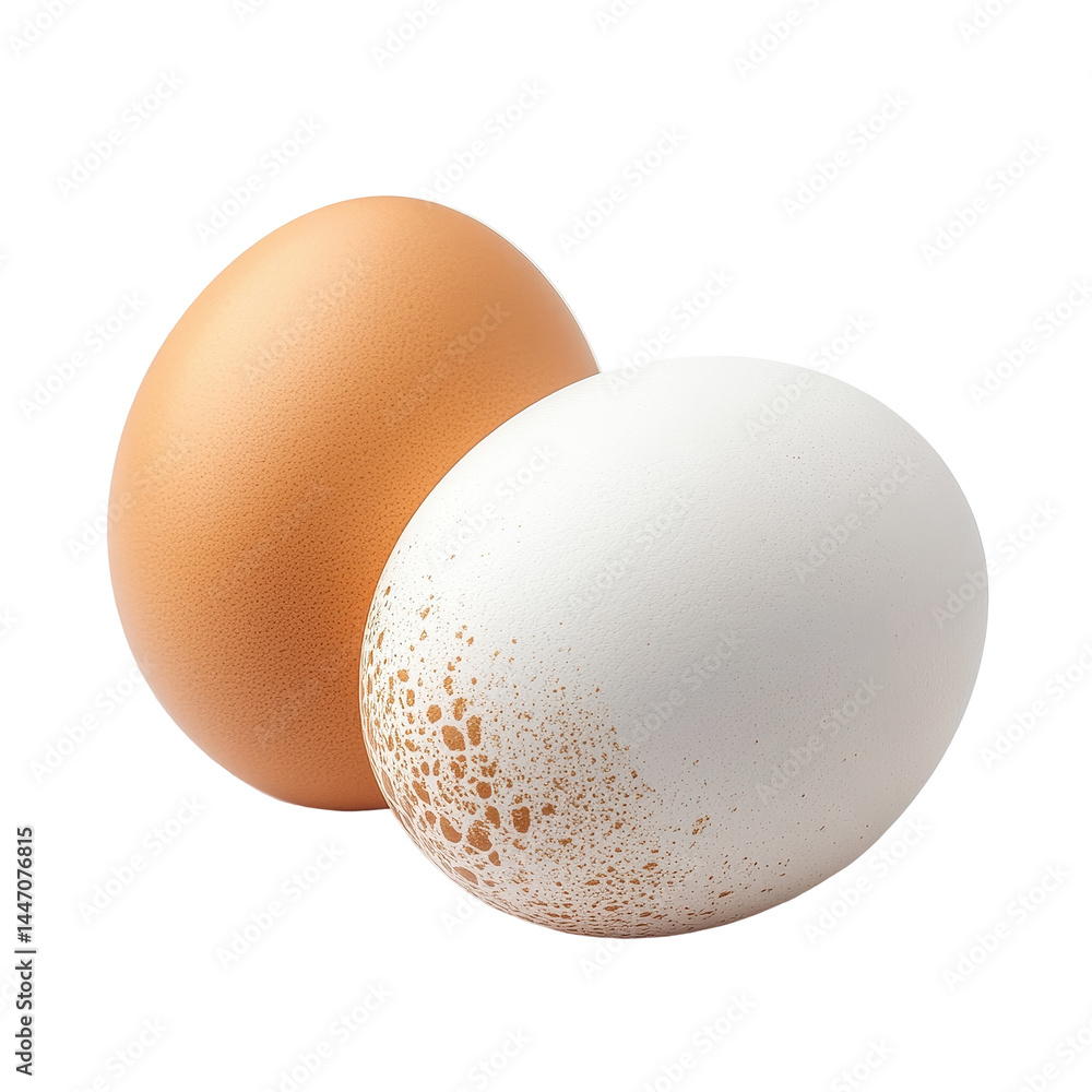 Poster two eggs sitting side by side on a transparent background highlighting their distinct colors and tex