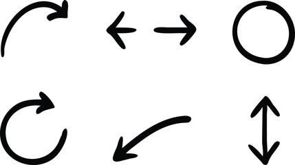 Obraz premium Several handdrawn style black arrows and a circle point in different directions on white