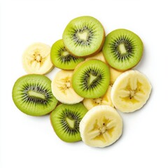 Fototapeta premium Sliced kiwi and banana fruit on white background