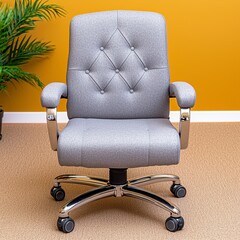 Gray Upholstered Office Chair with Chrome Base and Armrests