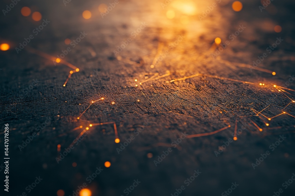 Aufkleber extreme close-up shows detailed glowing circuit patterns on a dark metallic surface, evoking a sense