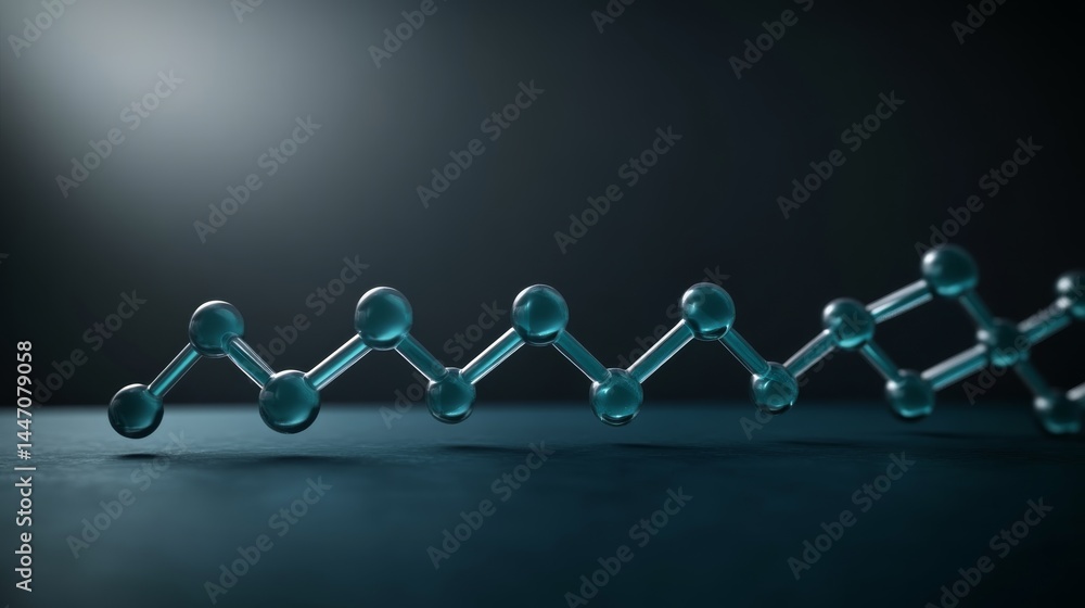 Leinwandbilder neon blue molecules interlock in a complex pattern against a dark navy background, highlighting scie
