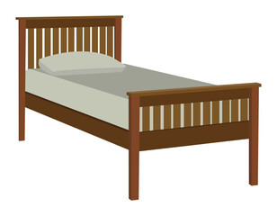 Rustic Wooden Bed Vector Isolated – Bedroom Decor and Furniture Art
