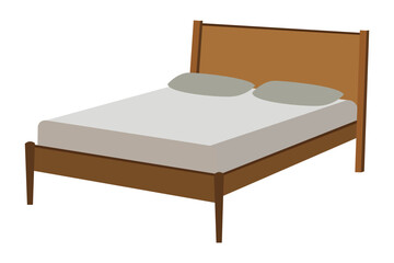 Contemporary Wooden Bed Frame Vector – Isolated Furniture Illustration
