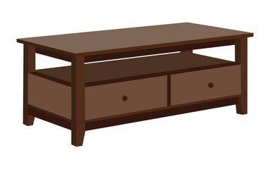 Modern Wooden Coffee Table with Drawers Vector Illustration Isolated on White Background

