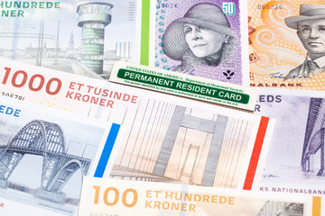Fototapeta premium American permanent resident card on Danish money