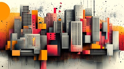 Abstract urban architecture with bold palette