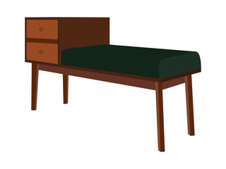 Contemporary Wooden Bench Seat with Built-In Drawers Vector Illustration
