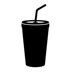 Black and white graphic illustration of a cup with a straw