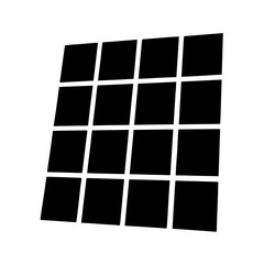 Geometric arrangement of sixteen black squares on a white background and grid