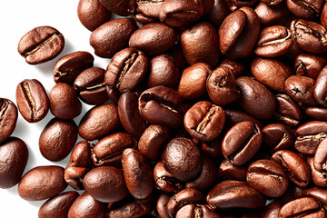 Fototapeta premium Roasted brown coffee beans, closely arranged, fill frame. Minimal background