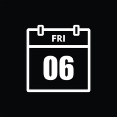 calender icon, 06 friday icon with black background	