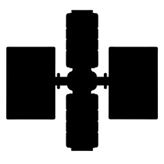 Silhouette of a Satellite with Solar Panels and Tubular Body Sections