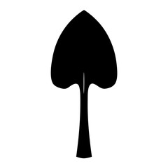 Stylized silhouette of a garden trowel on a solid white background