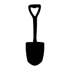 A stark black shovel silhouette isolated against a clean white background