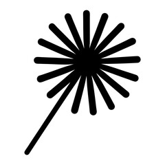 Black silhouette of a dandelion flower with many petals and single stem