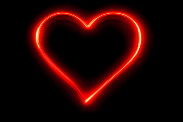 Radiant red heart outlined in light, set against a black background, shining bright