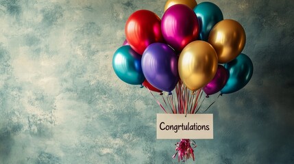 Celebratory Balloons with Congratulations Message against Abstract Backdrop for Festive Moments and Celebrations