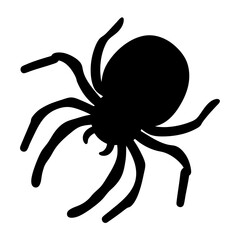 Simplified black spider silhouette with eight legs against a white background