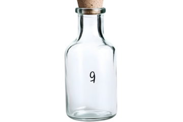 Isolated Clear Glass Bottle With Cork And Number 9 - Illustration