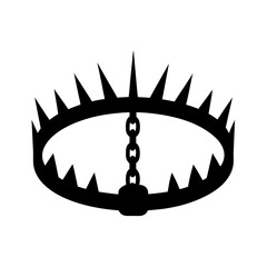 Stylized black silhouette of a bear trap or animal snare on white