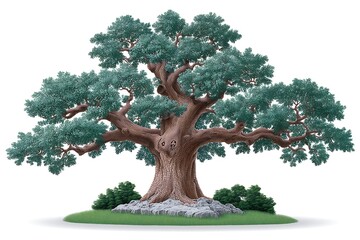 Majestic Ancient Oak Tree with Isolated on White.