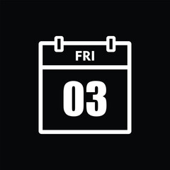 calender icon, 03 friday icon with black background	