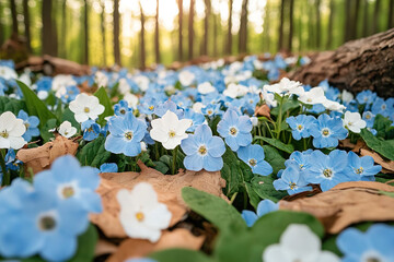 beautiful blue wild flowers virginia blue bells growing in woodland field in the mountains refreshing morning spring season blooming view ai generated 