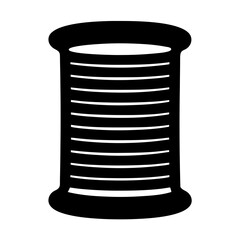 Monochrome illustration of a spool of thread with horizontal lines on it