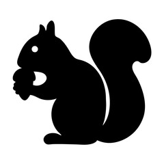 Black Silhouette of a Squirrel Holding an Acorn on White Background
