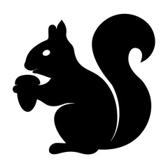 Black Silhouette of a Squirrel Holding an Acorn on a White Background