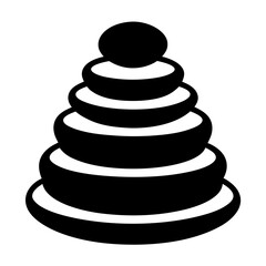 Stylized black and white image of a child's stacking ring toy.