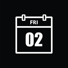 calender icon, 02 friday icon with black background	
