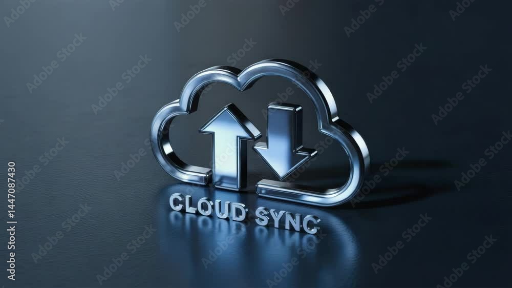 Poster agentic ai technology with cloud sync metallic symbol representing data transfer and digital innovat