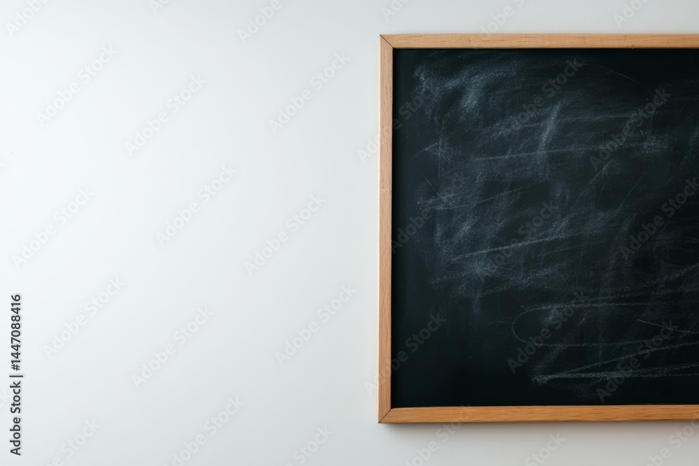 Poster A rectangular blackboard rests on a white surface with subtle chalk marks around its edges, providing room for various creative or informative themes
