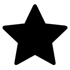 Solid black five pointed star with rounded edges and classic design