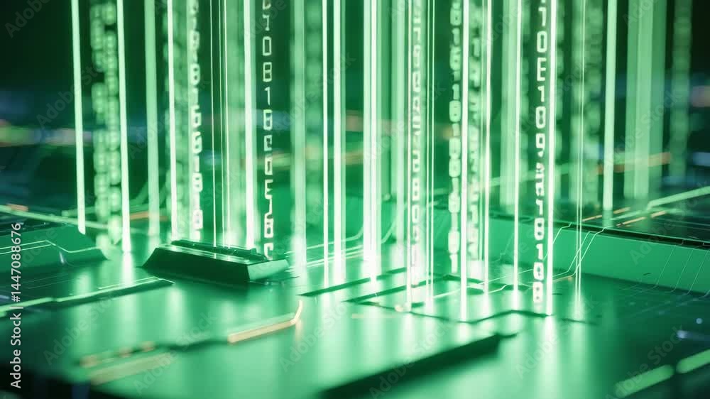 Aufkleber agentic ai concept with futuristic digital data streams flowing over glowing green circuit board tec