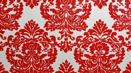 Retro Red Ornate Damask Flock Wallpaper Design for Interiors