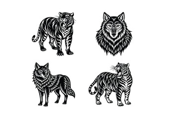 Fototapeta premium Large Animal Silhouette Collection, Alphabet animals, World Animals ,Wild Animal Characters