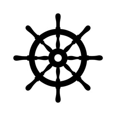 Obraz premium Dramatic silhouette of a ship's wheel against a crisp white background