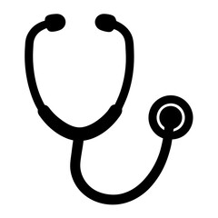 Isolated black silhouette of a stethoscope on a white background, graphic asset