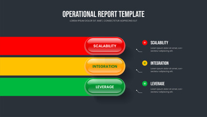 Fototapeta premium Company Introduction Frame Layout Vector Illustration. Service Performance 3 Step Diagram Slide Design. Visual Report Three Element Infographic Presentation Template.