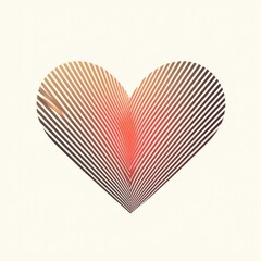 Striped Heart Illustration with Warm Gradient and Geometric Lines