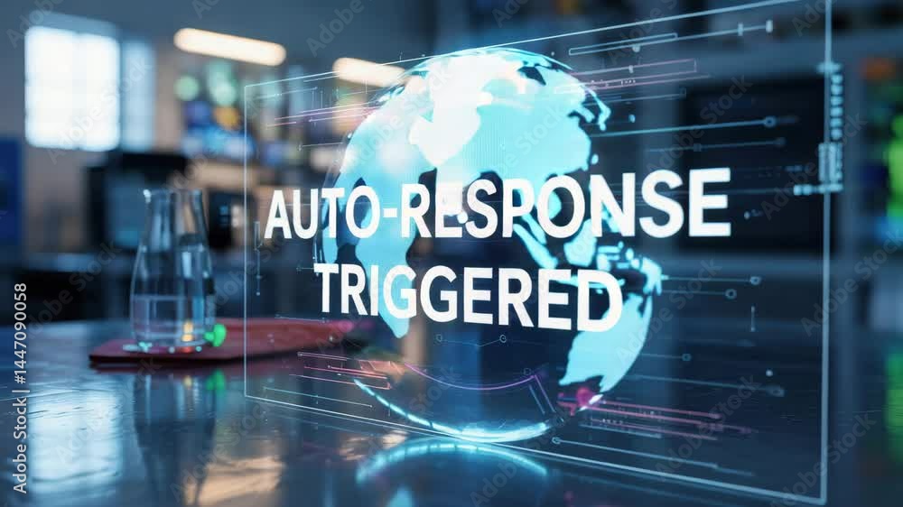 Poster agentic ai auto response technology with digital globe hologram in modern office for intelligent aut
