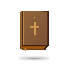 Obraz premium Vector icon of a Bible, simple design, white background, brown-colored book with a cross on the cover.