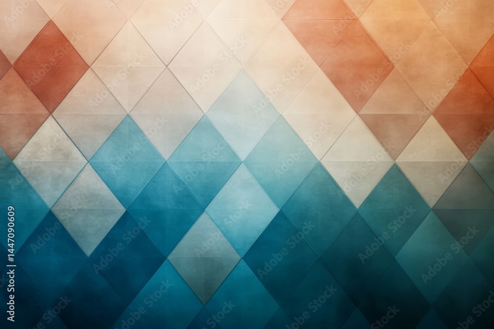 Poster front-facing shot showcases vintage geometric wallpaper featuring overlapping triangles in muted col