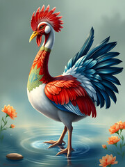 Illustrazione acquarello e china di un bellissimo pavone indiano