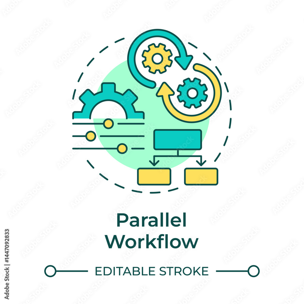 Poster parallel workflow multi color concept icon. process management. efficiency, productivity. round shap