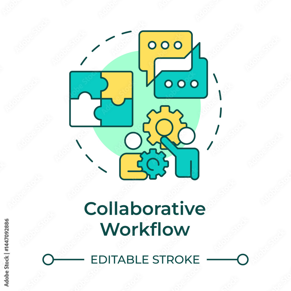 Poster collaborative workflow multi color concept icon. teamwork organization, communication. round shape l