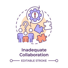Inadequate collaboration multi color concept icon. Teamwork, partnership. Problem solving. Round shape line illustration. Abstract idea. Graphic design. Easy to use in advertising, marketing